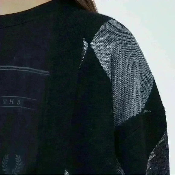 JNBY Diamond Pattern V-Neck Factory Distressed Wool Cardigan Size Medium EUC! - Picture 4 of 16